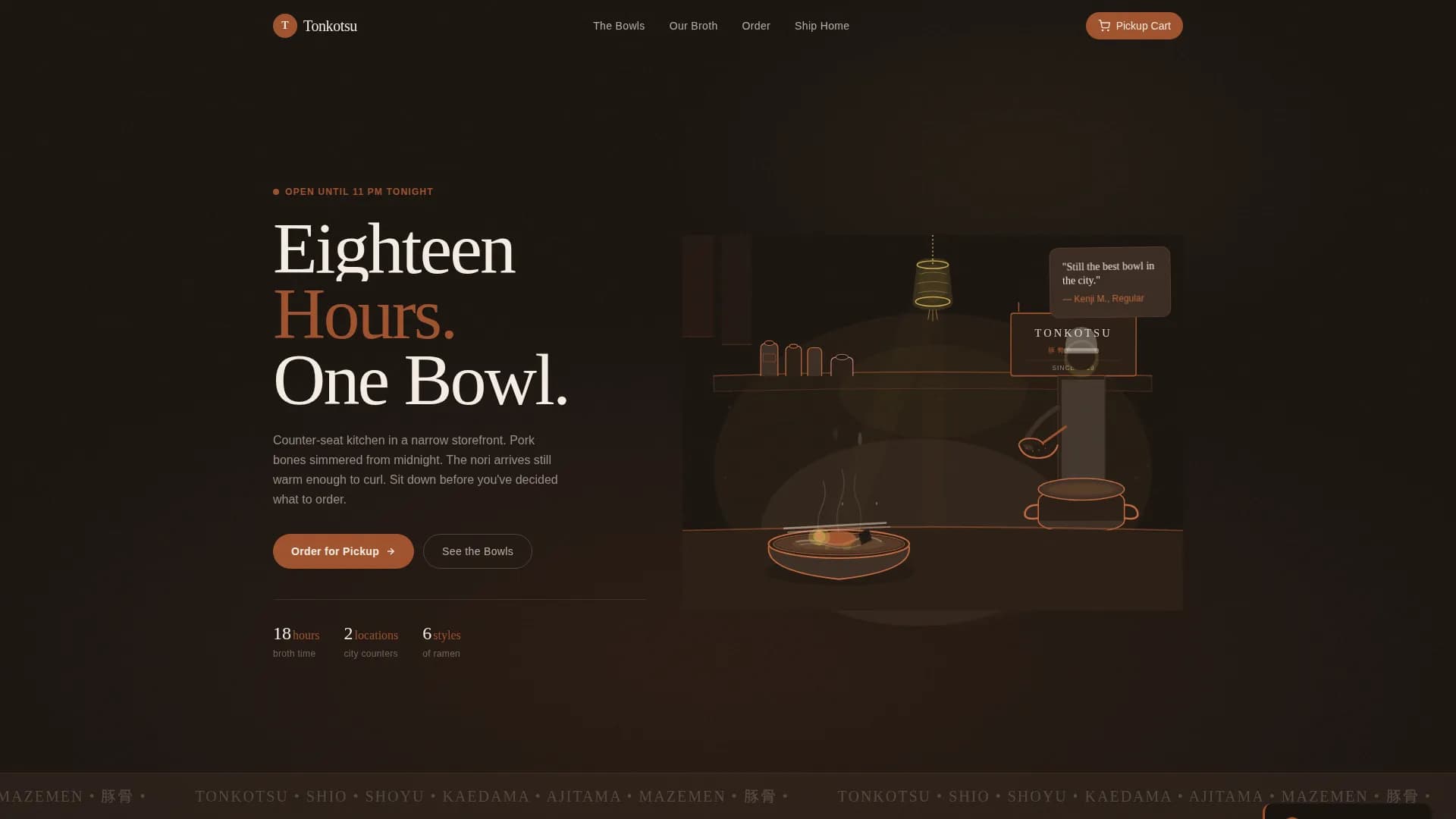 Tonkotsu — Premium Ramen Shop Landing Page Template