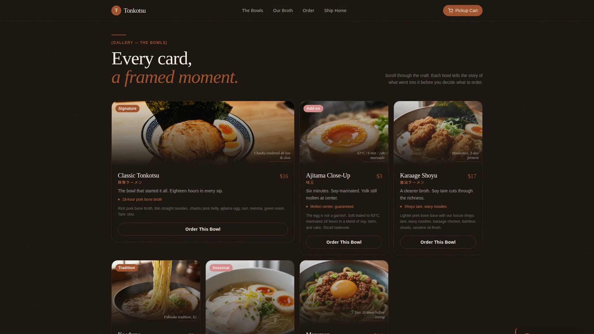 Tonkotsu — Premium Ramen Shop Landing Page Template