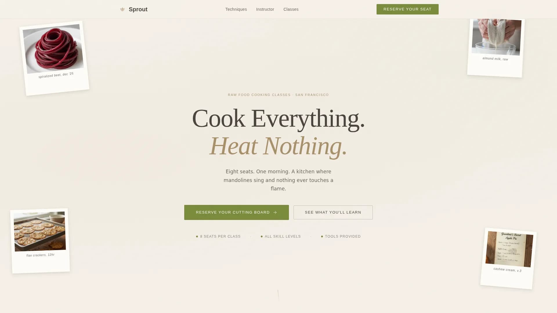 Verdant — Warm Artisan Raw Food Brand Landing Page Template
