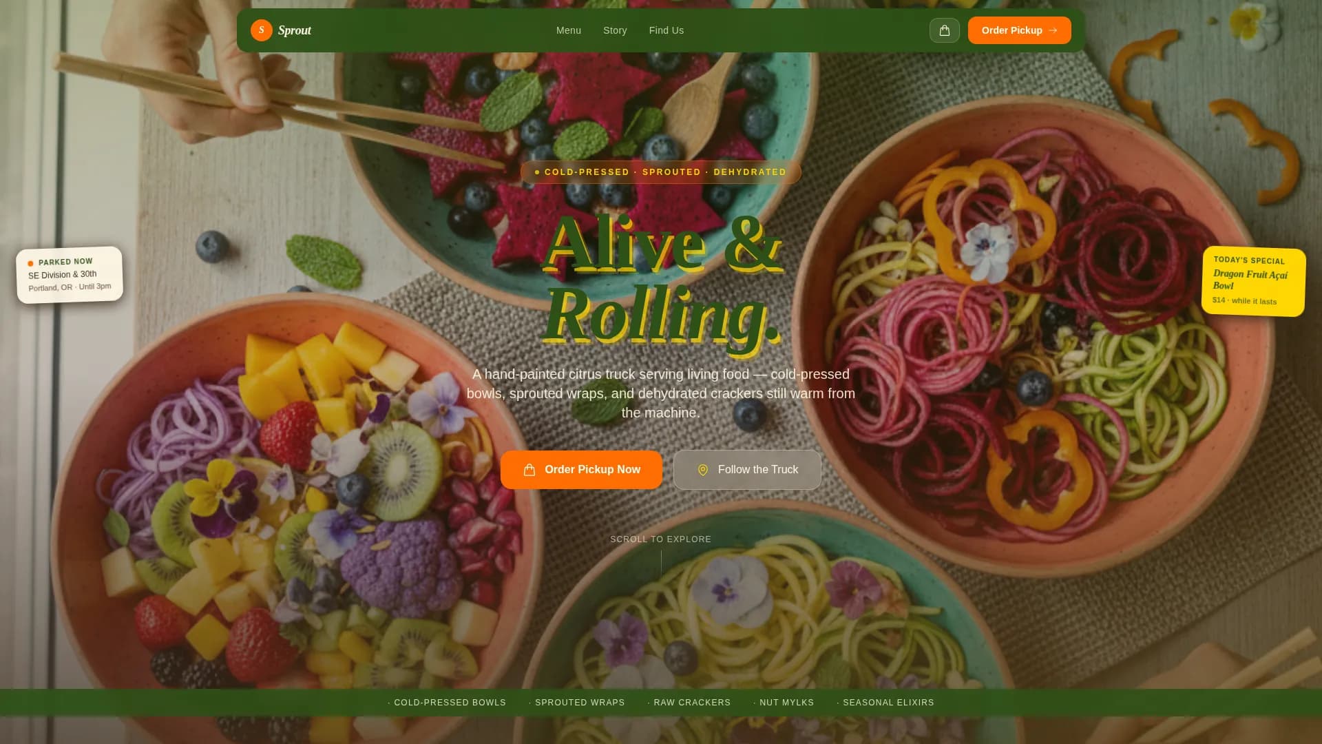 Sprout — Retro Raw Food Truck Landing Page Template