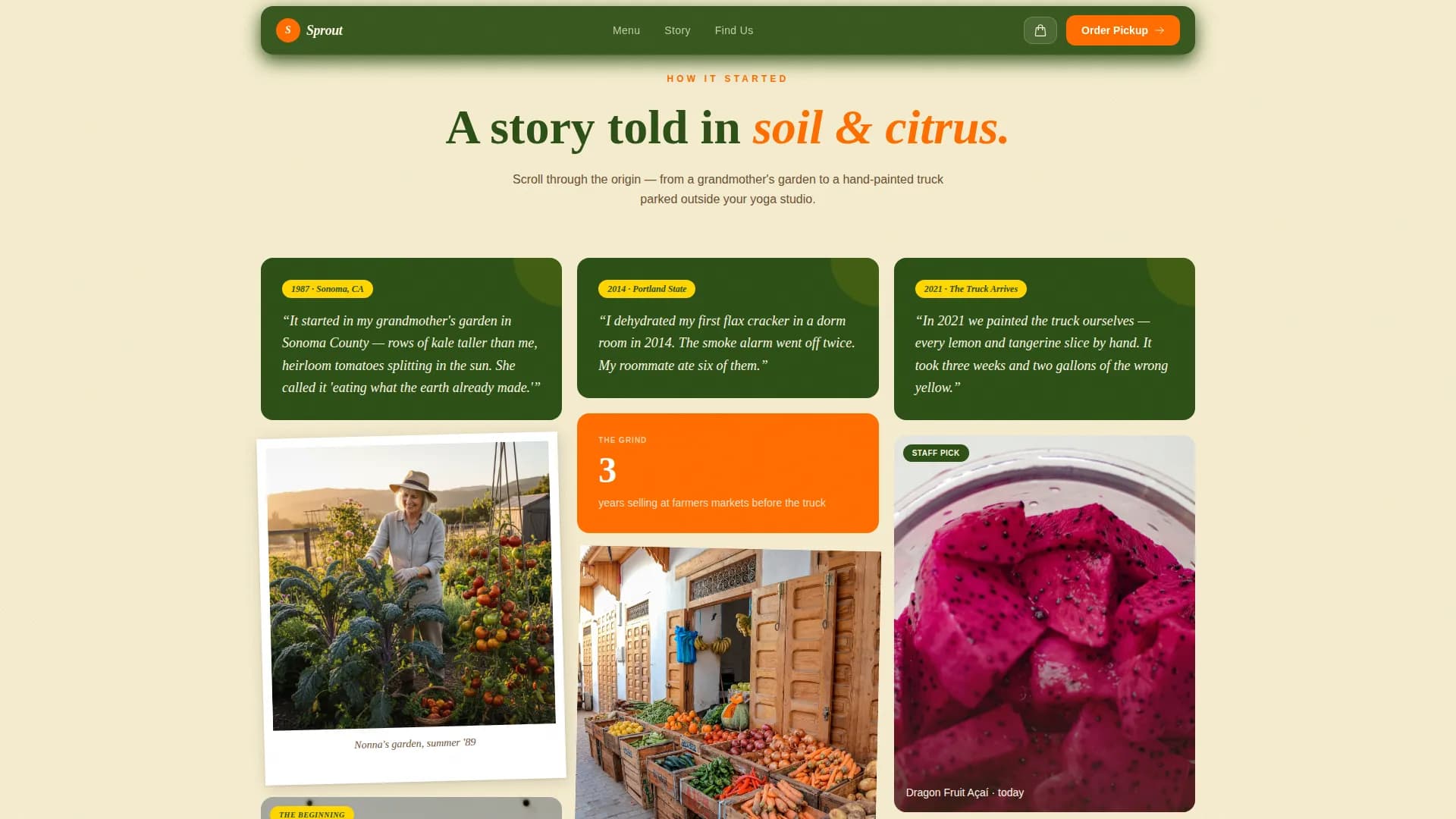 Sprout — Retro Raw Food Truck Landing Page Template