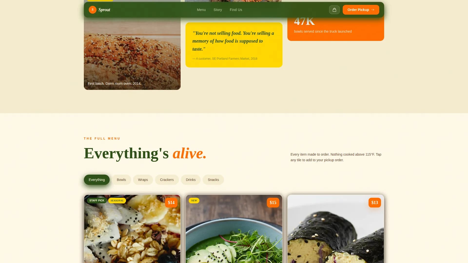 Sprout — Retro Raw Food Truck Landing Page Template