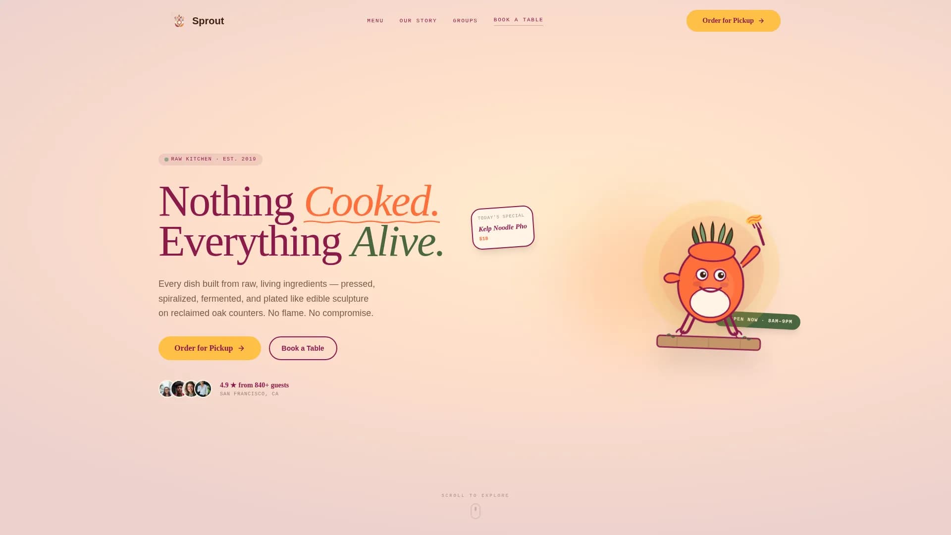 Sprout — Modern Raw Bistro Landing Page Template