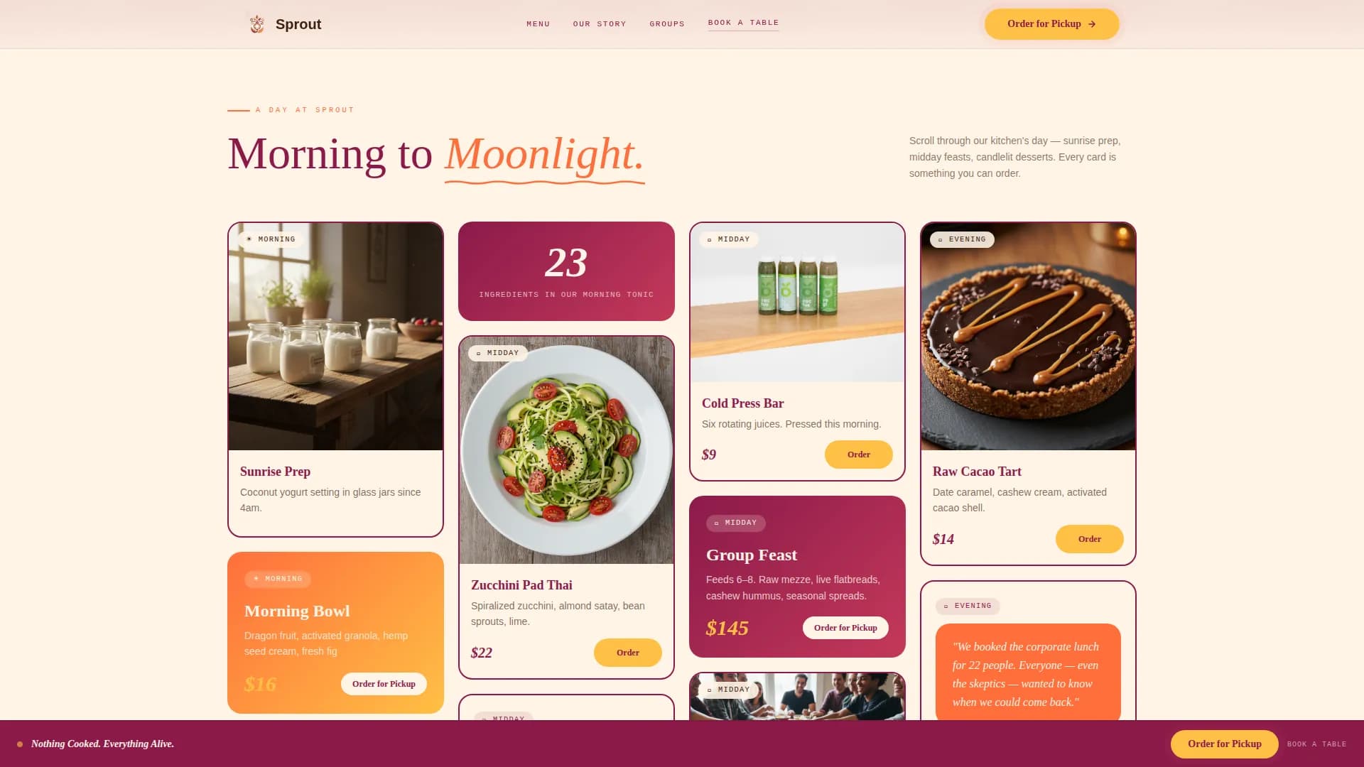 Sprout — Modern Raw Bistro Landing Page Template