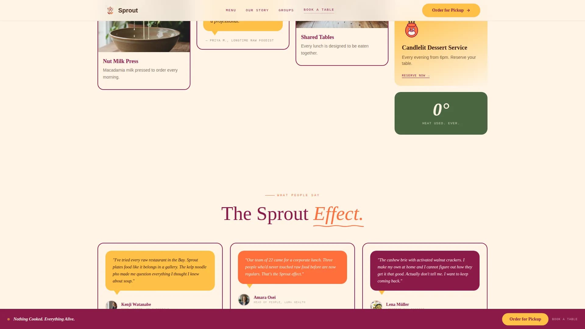 Sprout — Modern Raw Bistro Landing Page Template