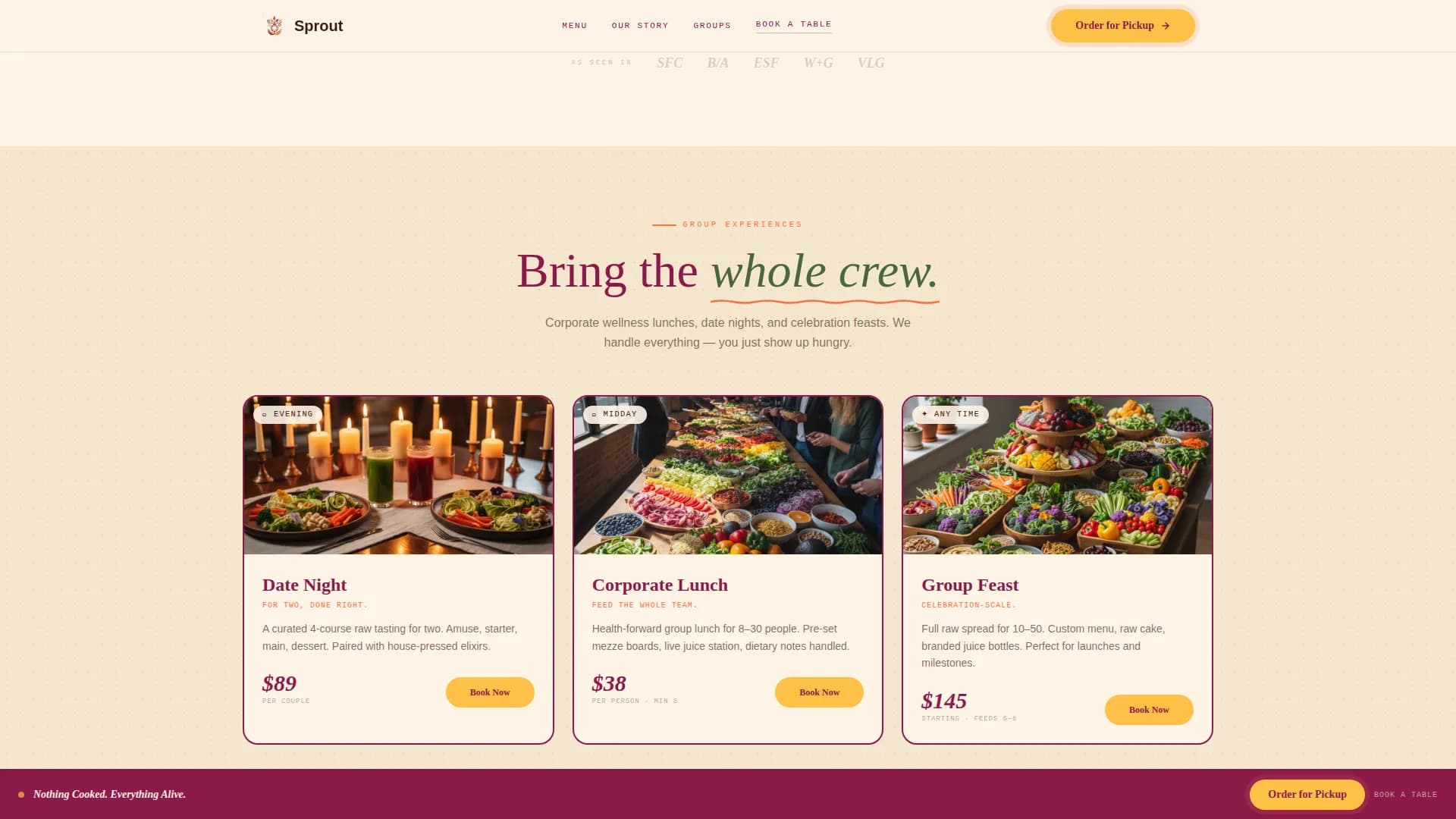 Sprout — Modern Raw Bistro Landing Page Template