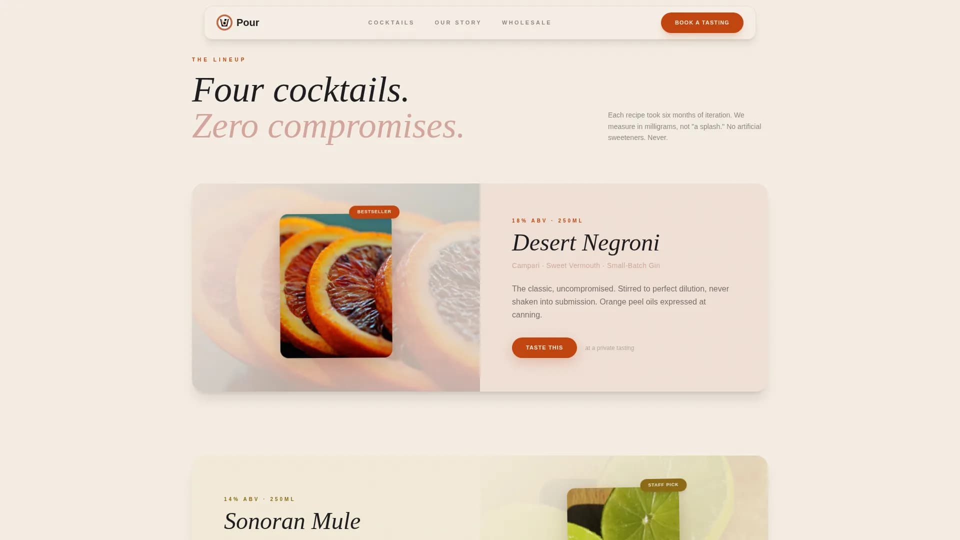 Pour — Premium Cocktail Workshop Landing Page Template