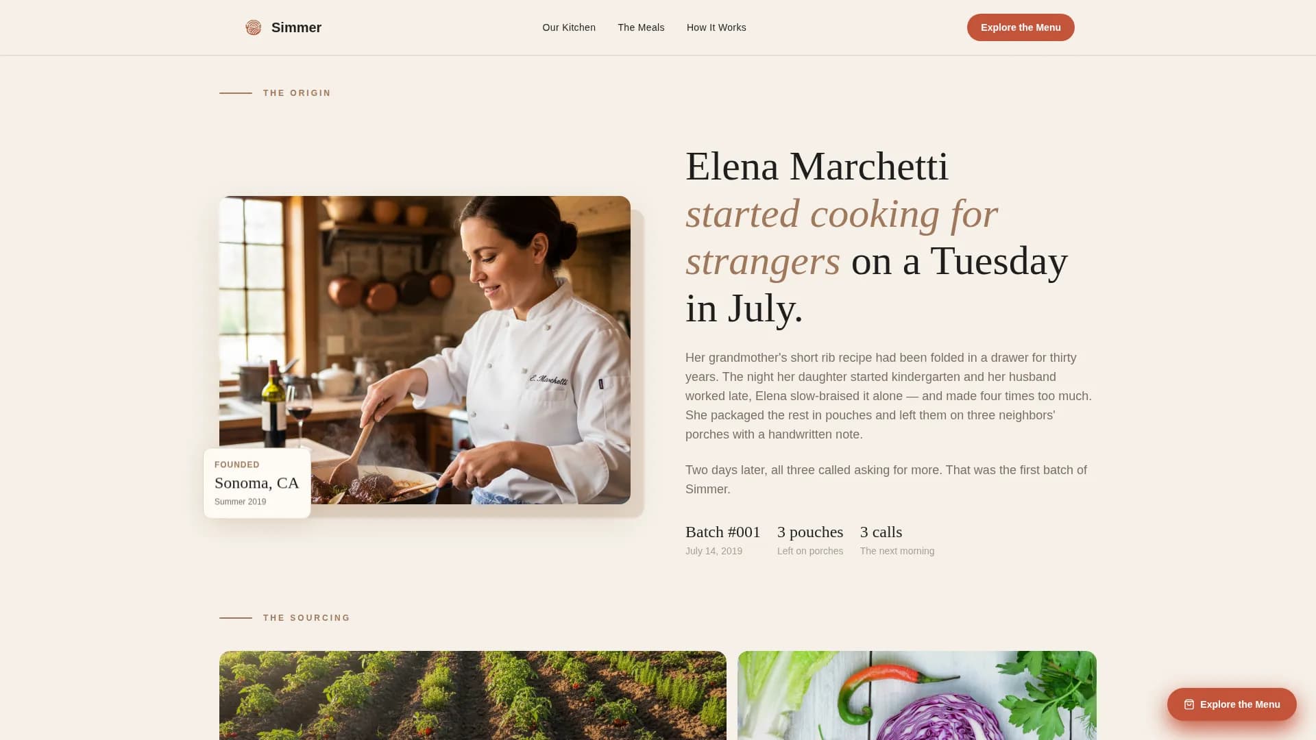Simmer — Gourmet Prepared Meals Landing Page Template