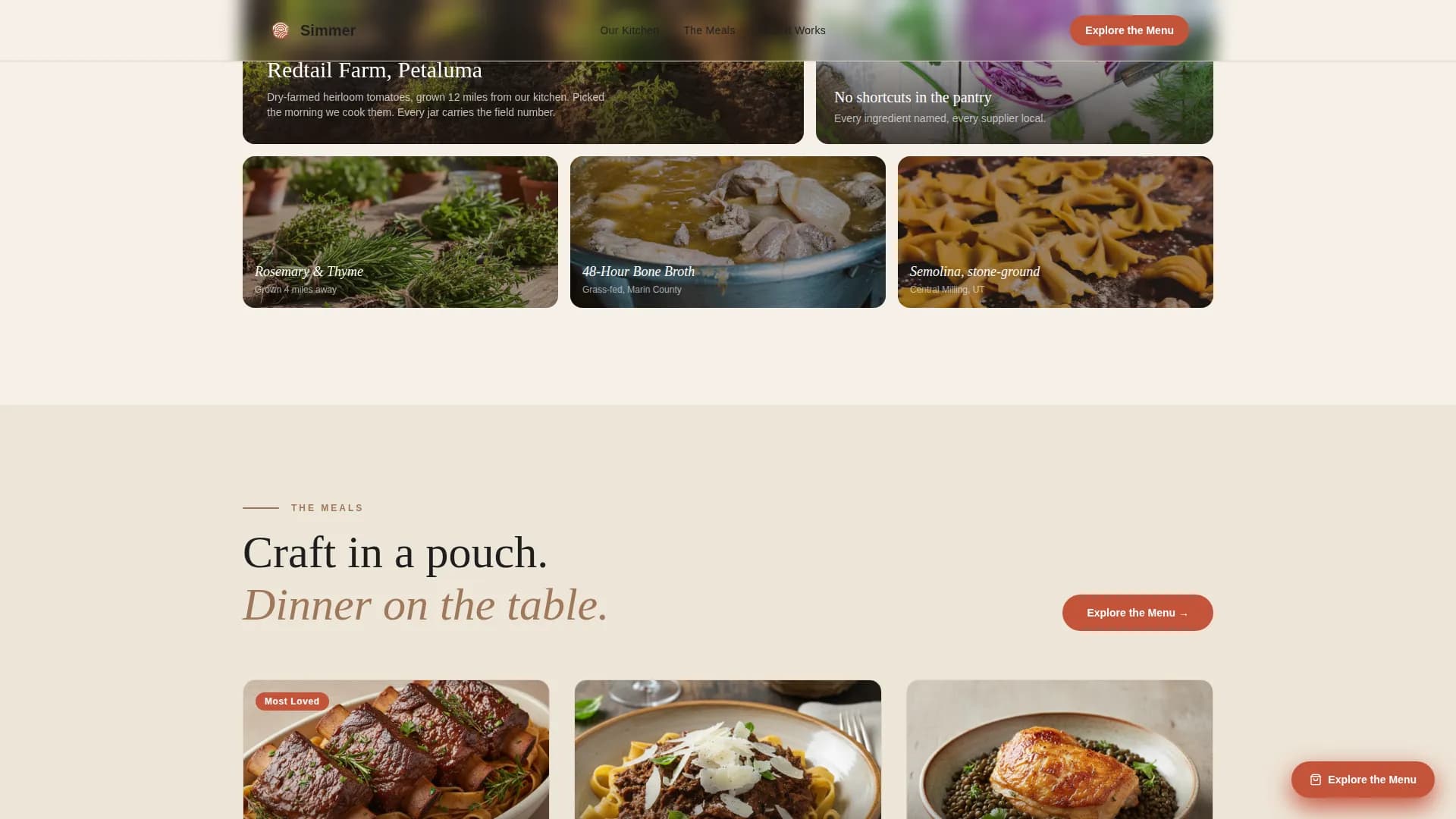 Simmer — Gourmet Prepared Meals Landing Page Template