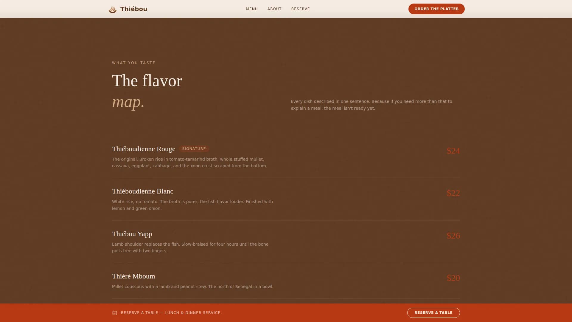 Thibou - Sensory Senegalese Dining Landing Page Template