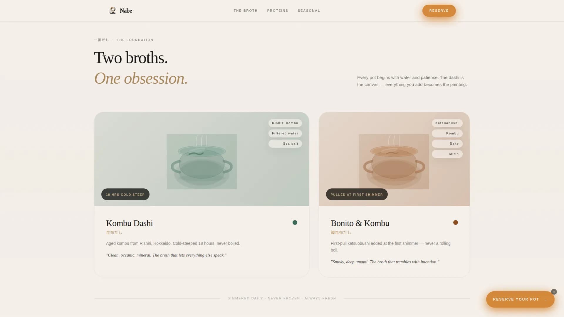 Simmer — Experiential Japanese Dining Landing Page Template