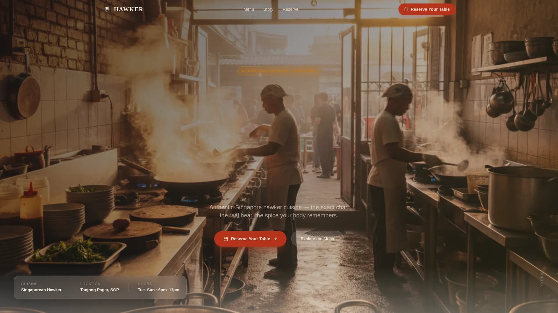 Hawker - Artisan Singaporean Restaurant Landing Page Template
