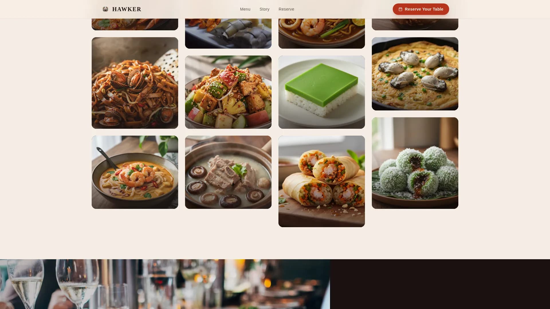 Hawker - Artisan Singaporean Restaurant Landing Page Template