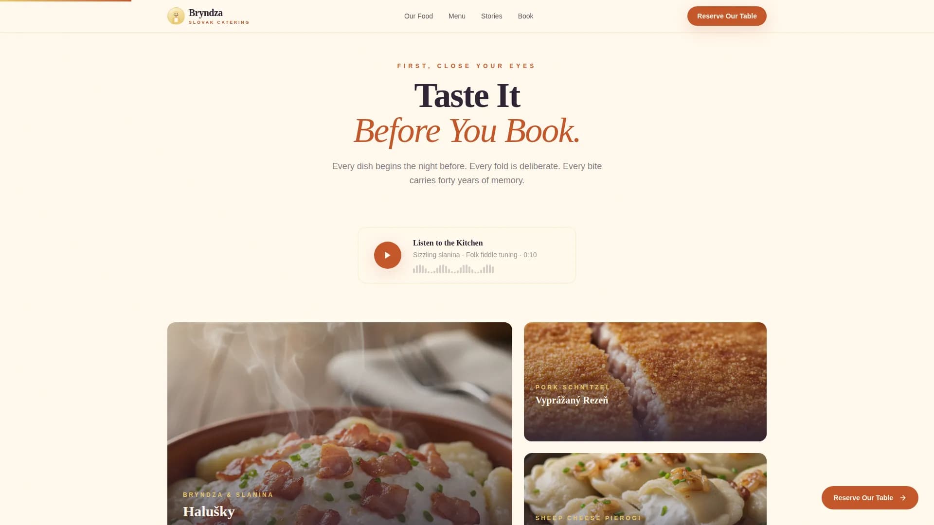 Bryndza - Heartwarming Slovak Catering Landing Page Template