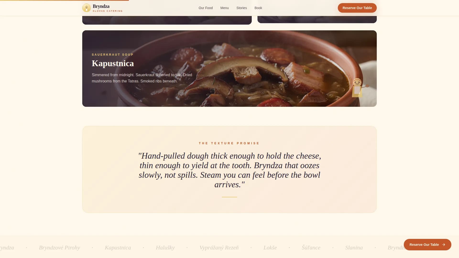 Bryndza - Heartwarming Slovak Catering Landing Page Template