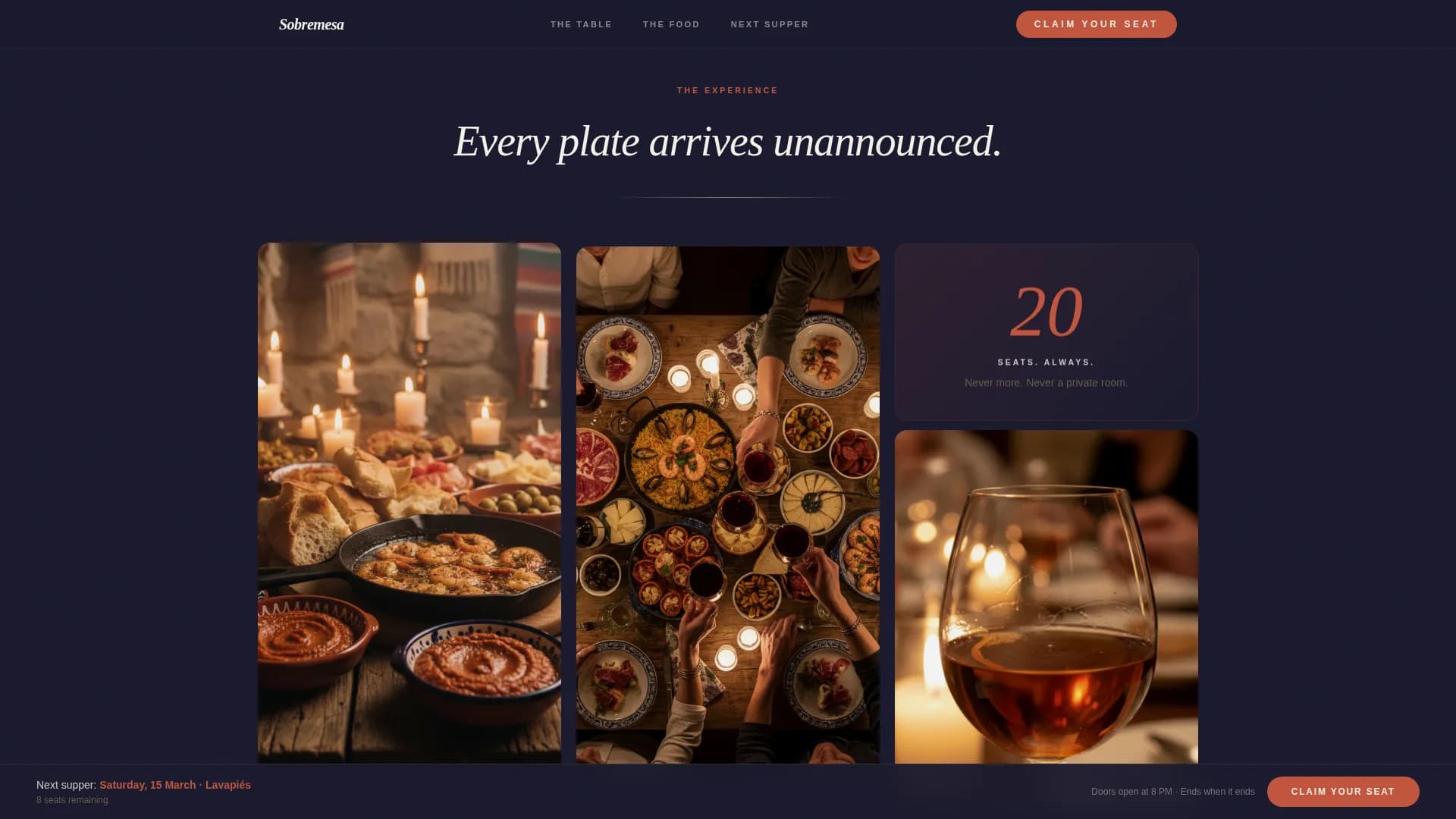 Sobremesa — Retro Supper Club Landing Page Template