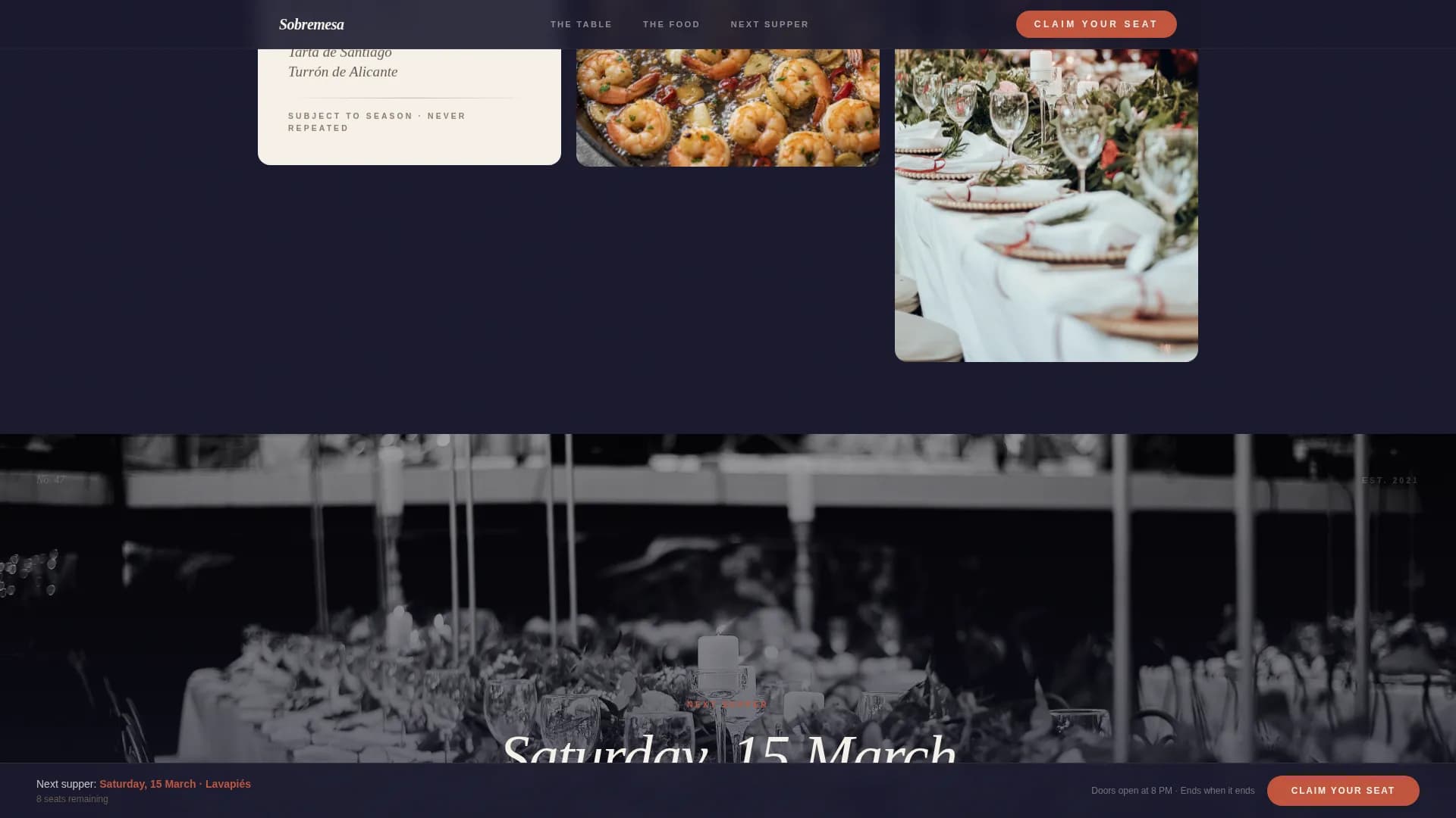 Sobremesa — Retro Supper Club Landing Page Template