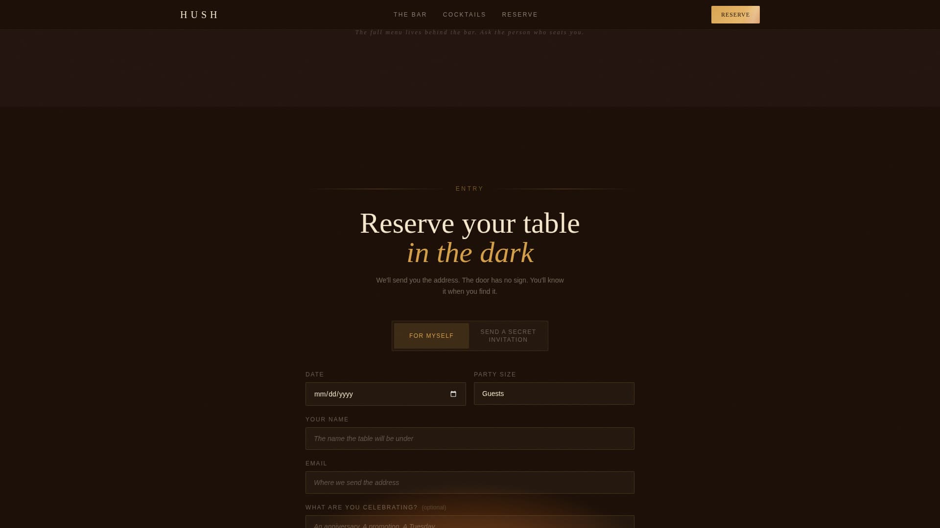 Speakeasy & Hidden Bar Secret Reservation Website Template