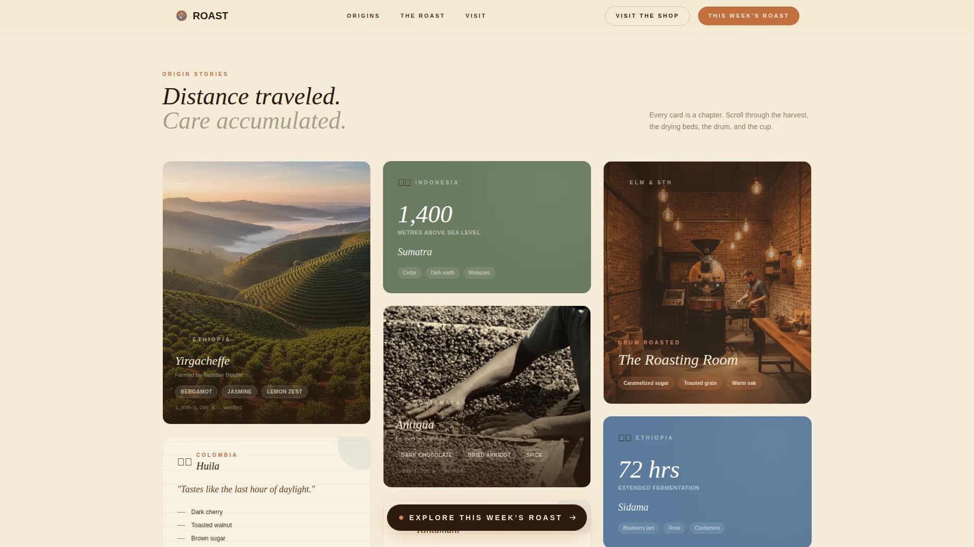 Specialty Coffee Roaster Origin Story & Direct Sales Website Template