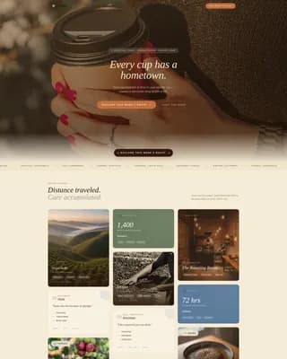 Specialty Coffee Roaster Origin Story & Direct Sales Website Template