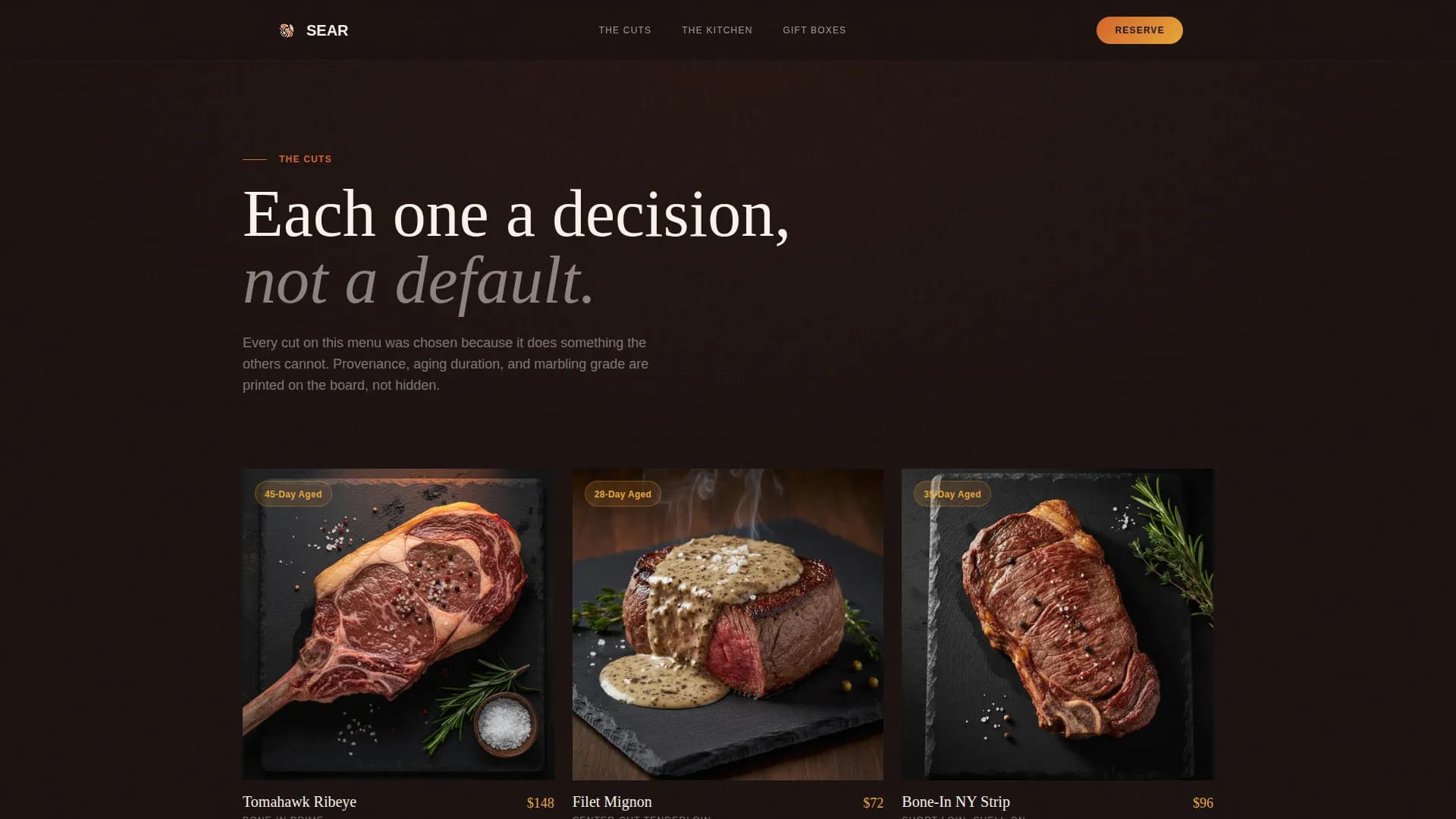 Sear — Luxury Steakhouse Landing Page Template