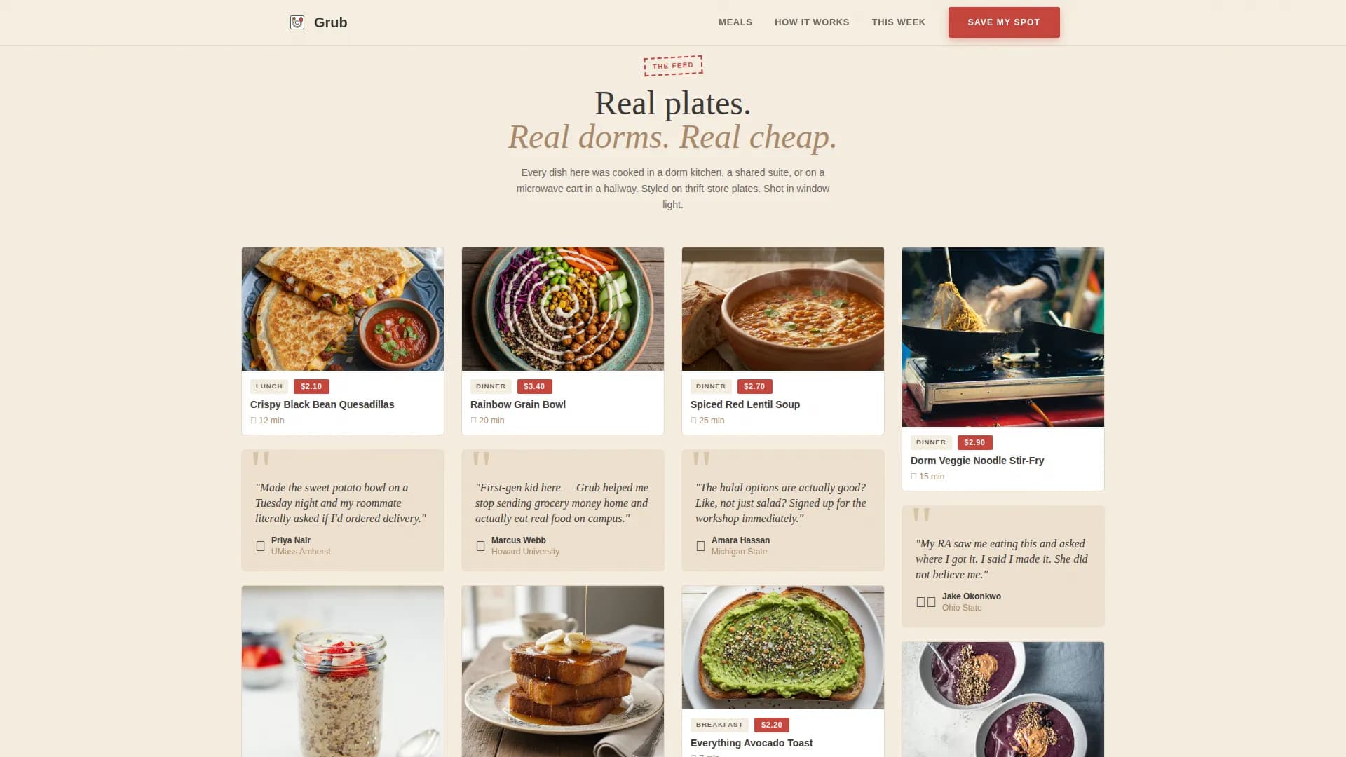 Grub — Budget Meal Plan Landing Page Template