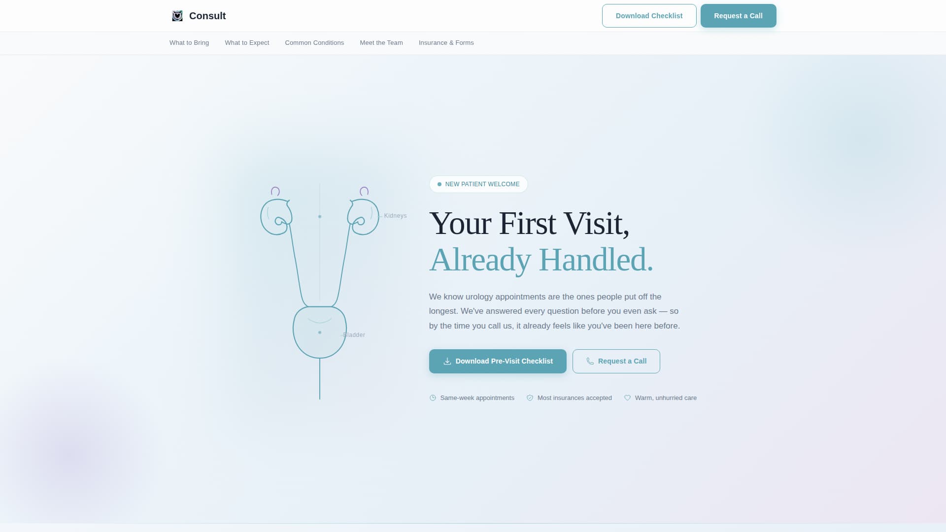 Consult — Compassionate Urological Health Landing Page Template