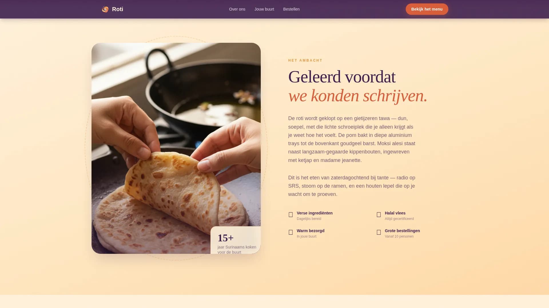 Roti - Authentic Surinamese Catering Landing Page Template