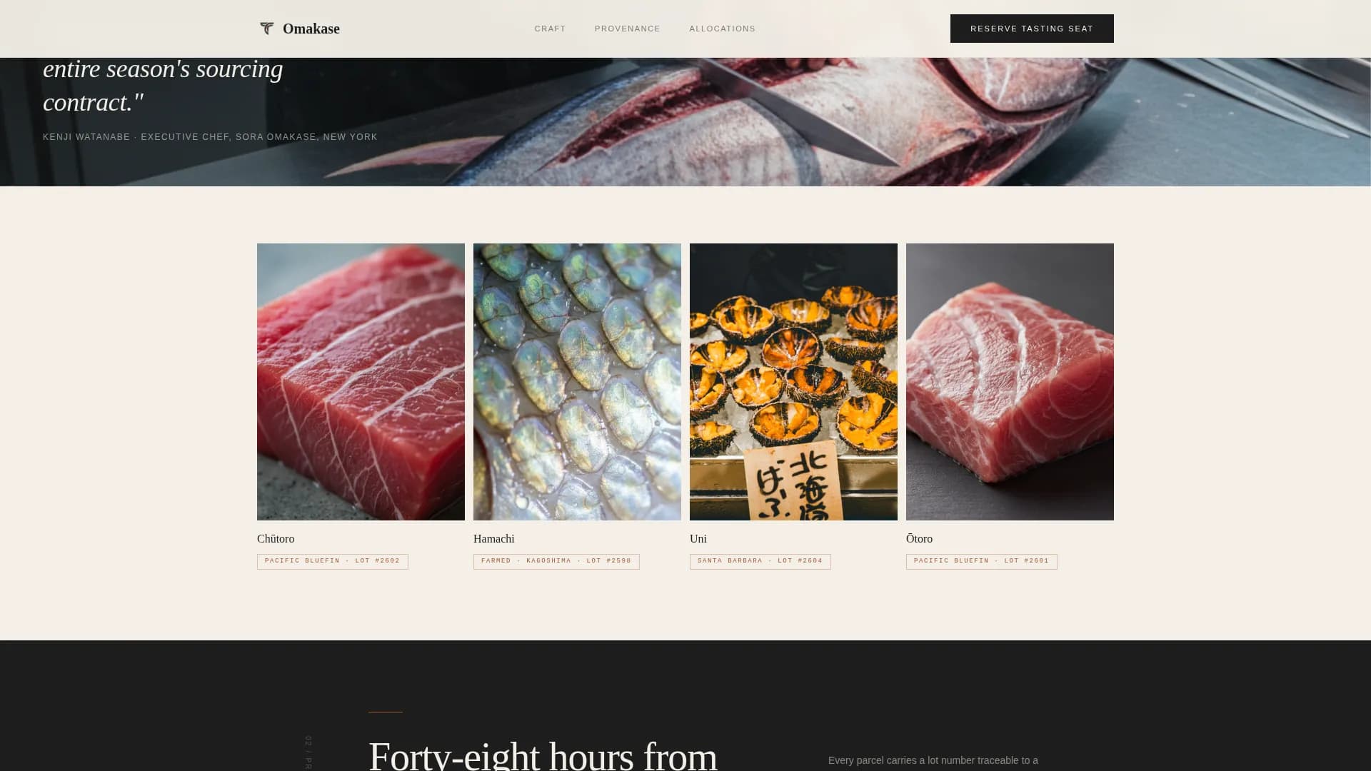 Omakase — Luxe Sushi Supplier Landing Page Template