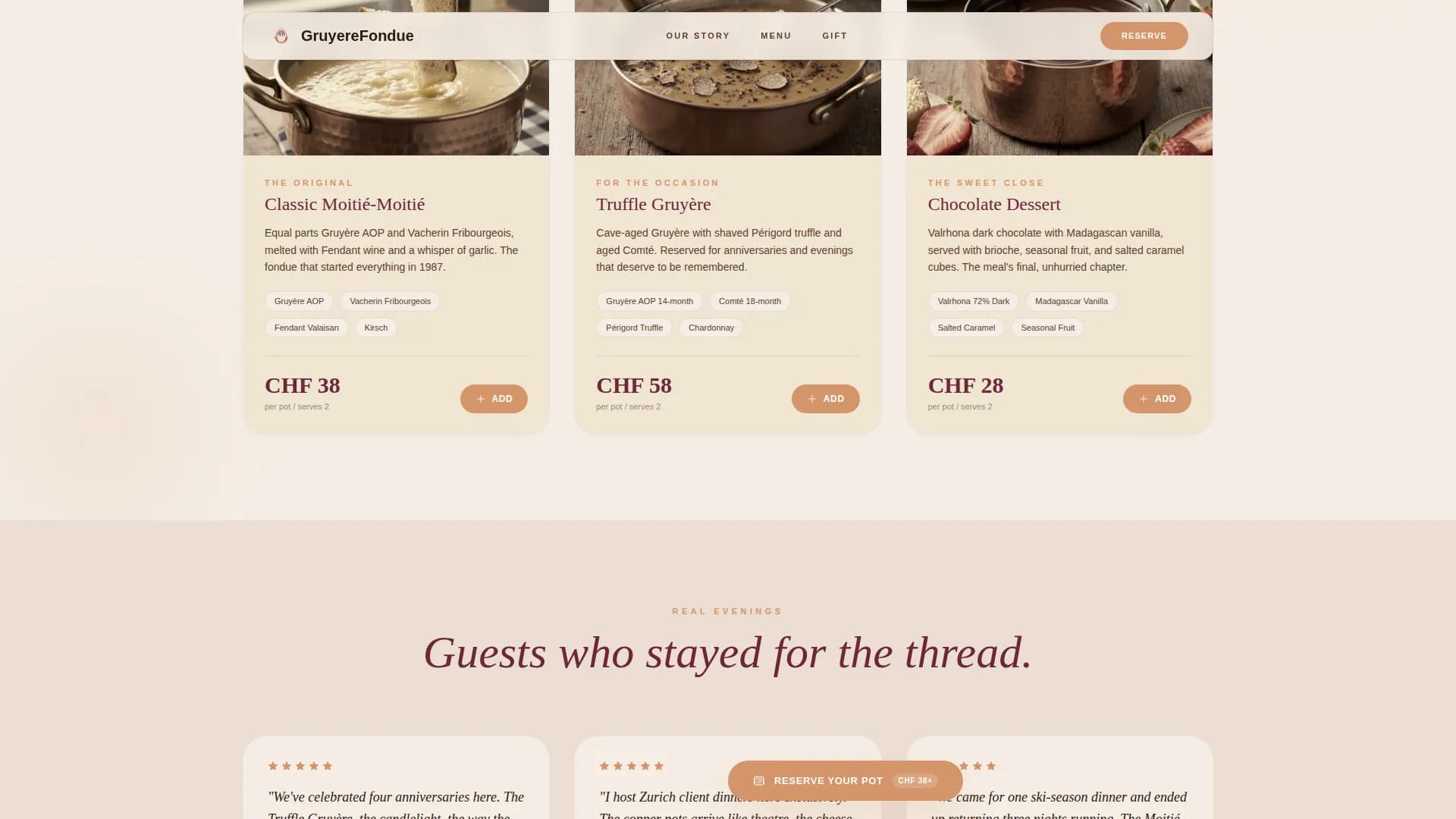 Gruyre — Luxe Fondue Restaurant Landing Page Template