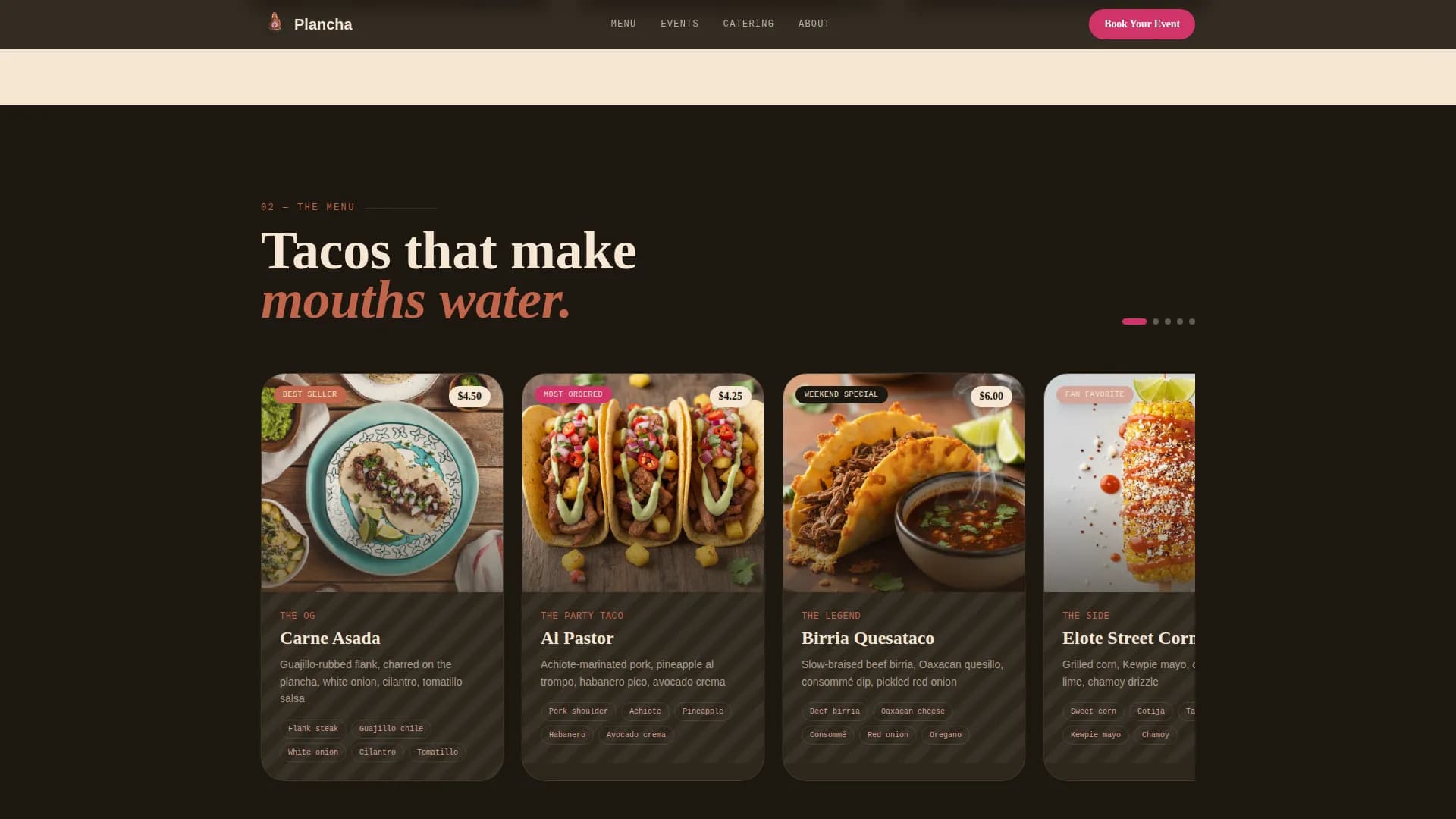 Plancha — Bold Taco Catering Landing Page Template