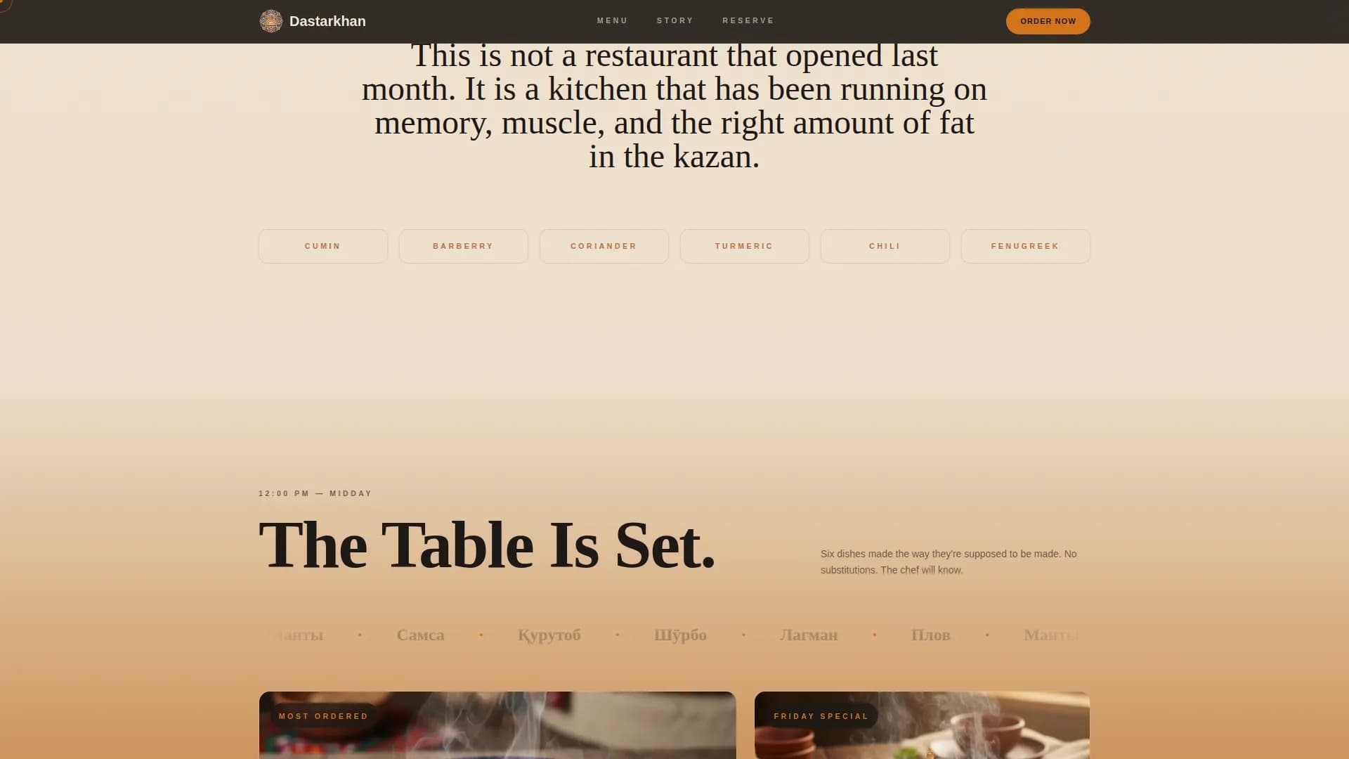 Dastarkhan — Neo Tajik Dining Landing Page Template