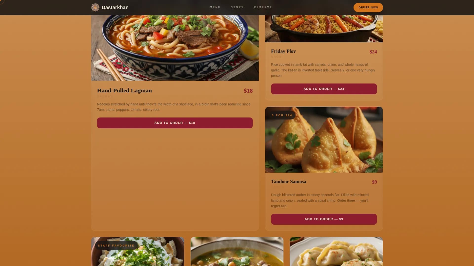 Dastarkhan — Neo Tajik Dining Landing Page Template