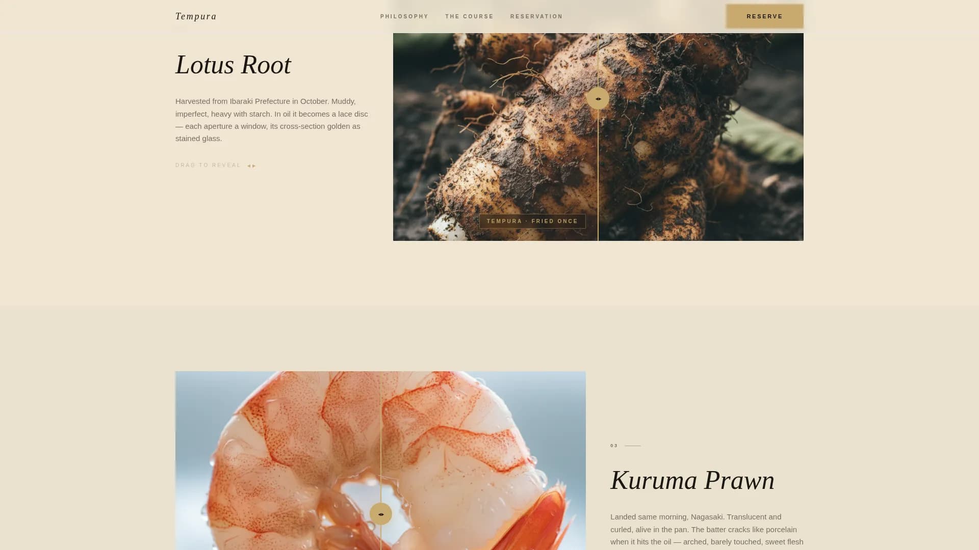 Tempura - Luxe Omakase Reservation Landing Page Template