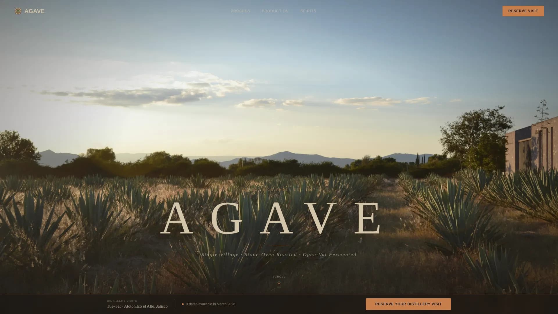 Agave - Immersive Distillery Booking Landing Page Template