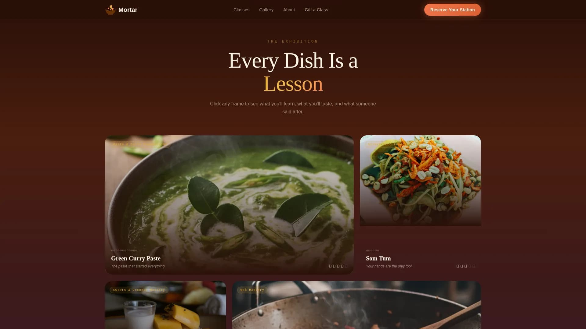 Mortar — Hands-On Thai Cooking Class Landing Page Template