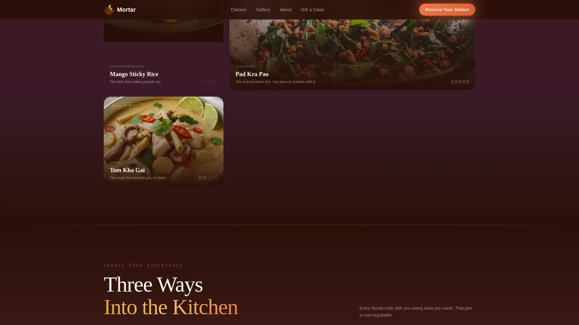 Mortar — Hands-On Thai Cooking Class Landing Page Template