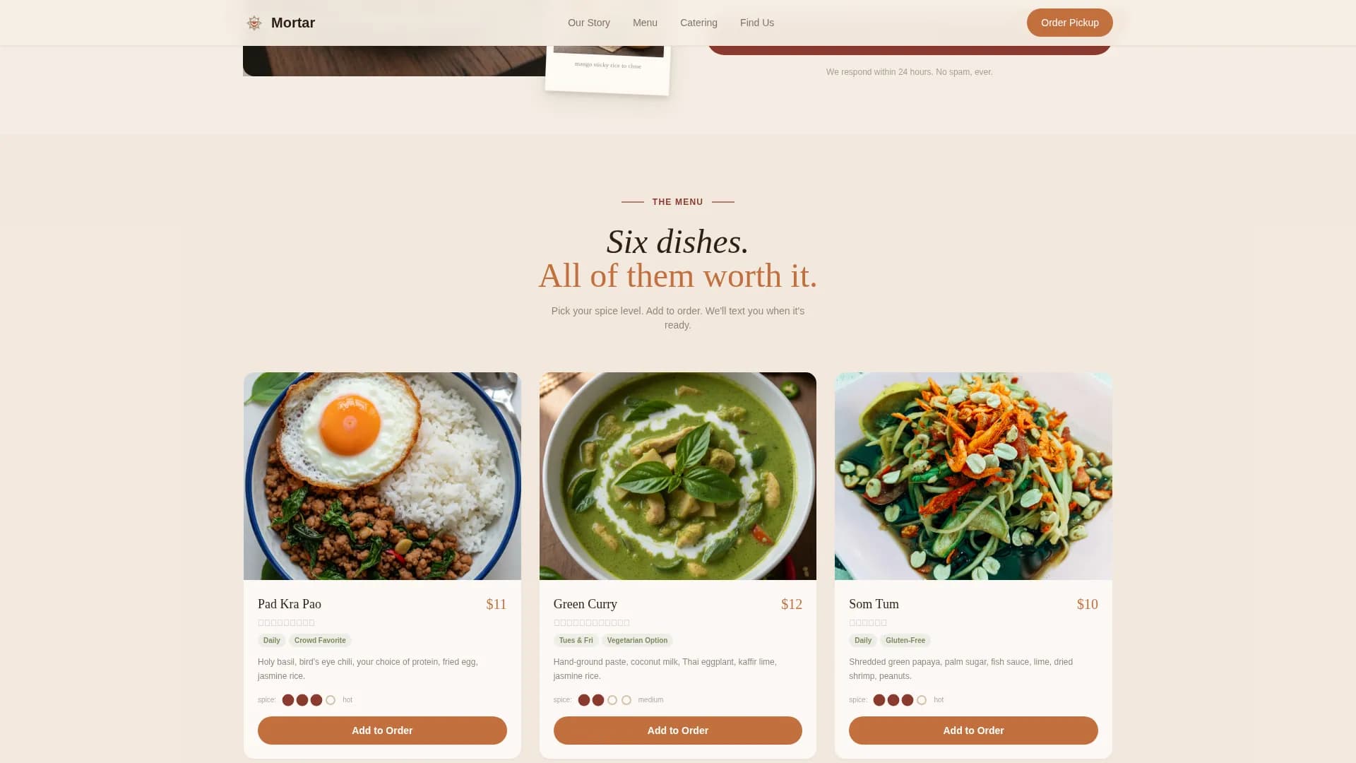 Mortar — Artisan Thai Truck Landing Page Template