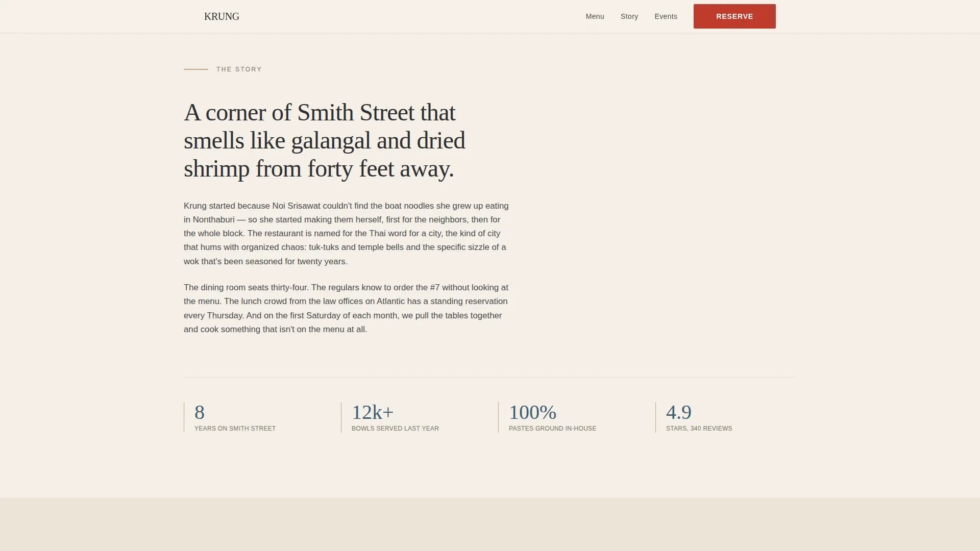 Krung — Neighborhood Thai Event Landing Page Template
