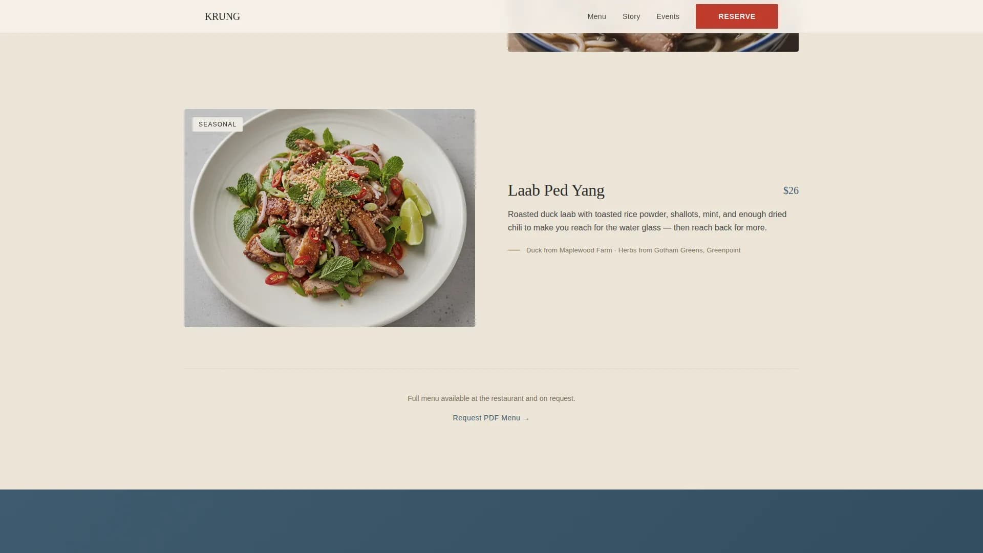 Krung — Neighborhood Thai Event Landing Page Template