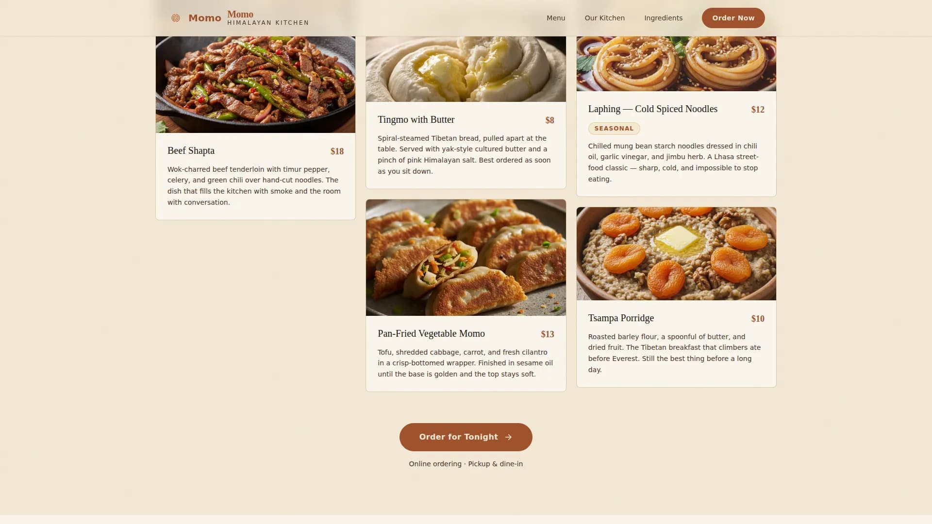 Tibetan Cuisine Professional Website Template