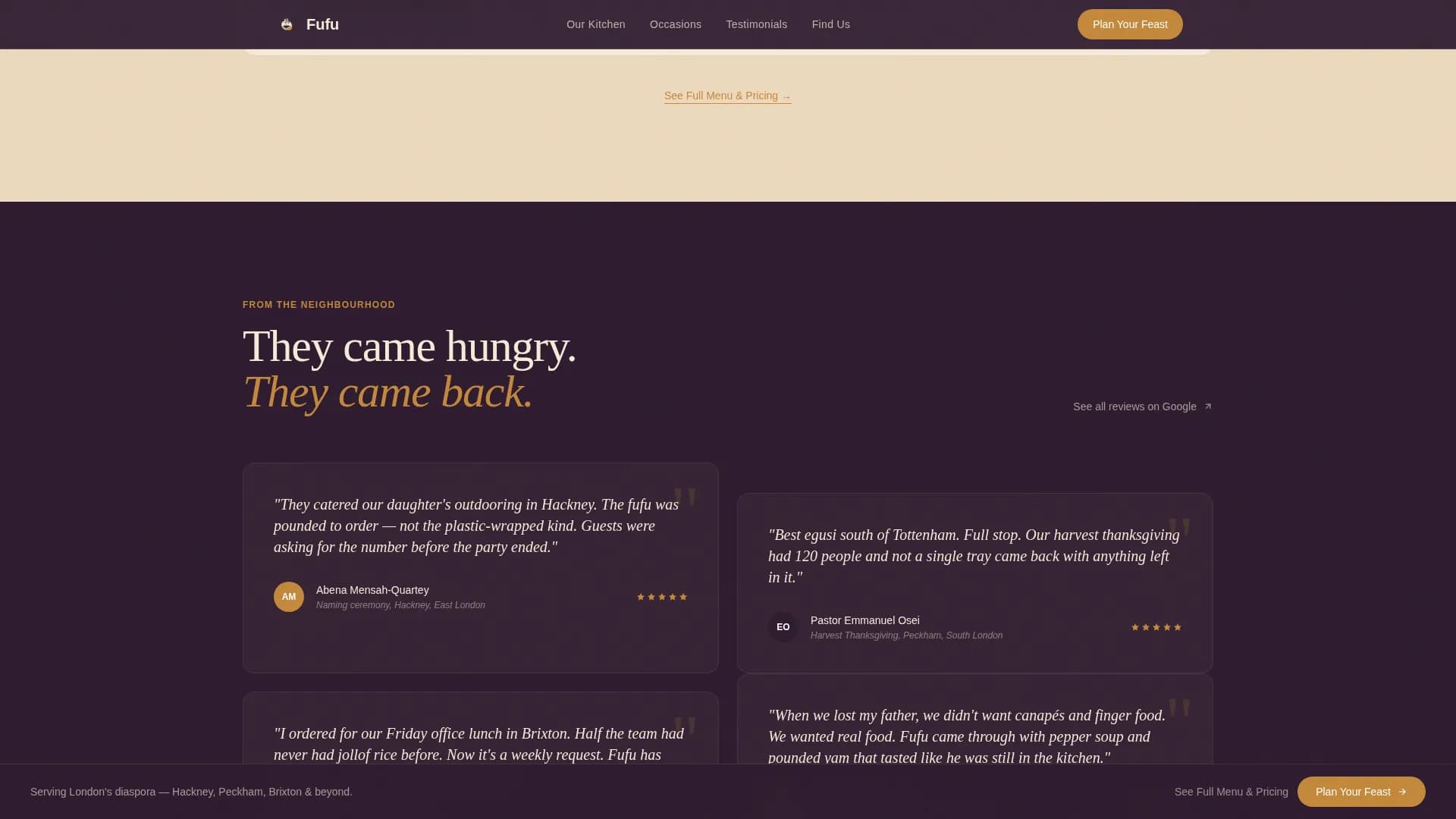 Fufu - Authentic Togolese Catering Landing Page Template