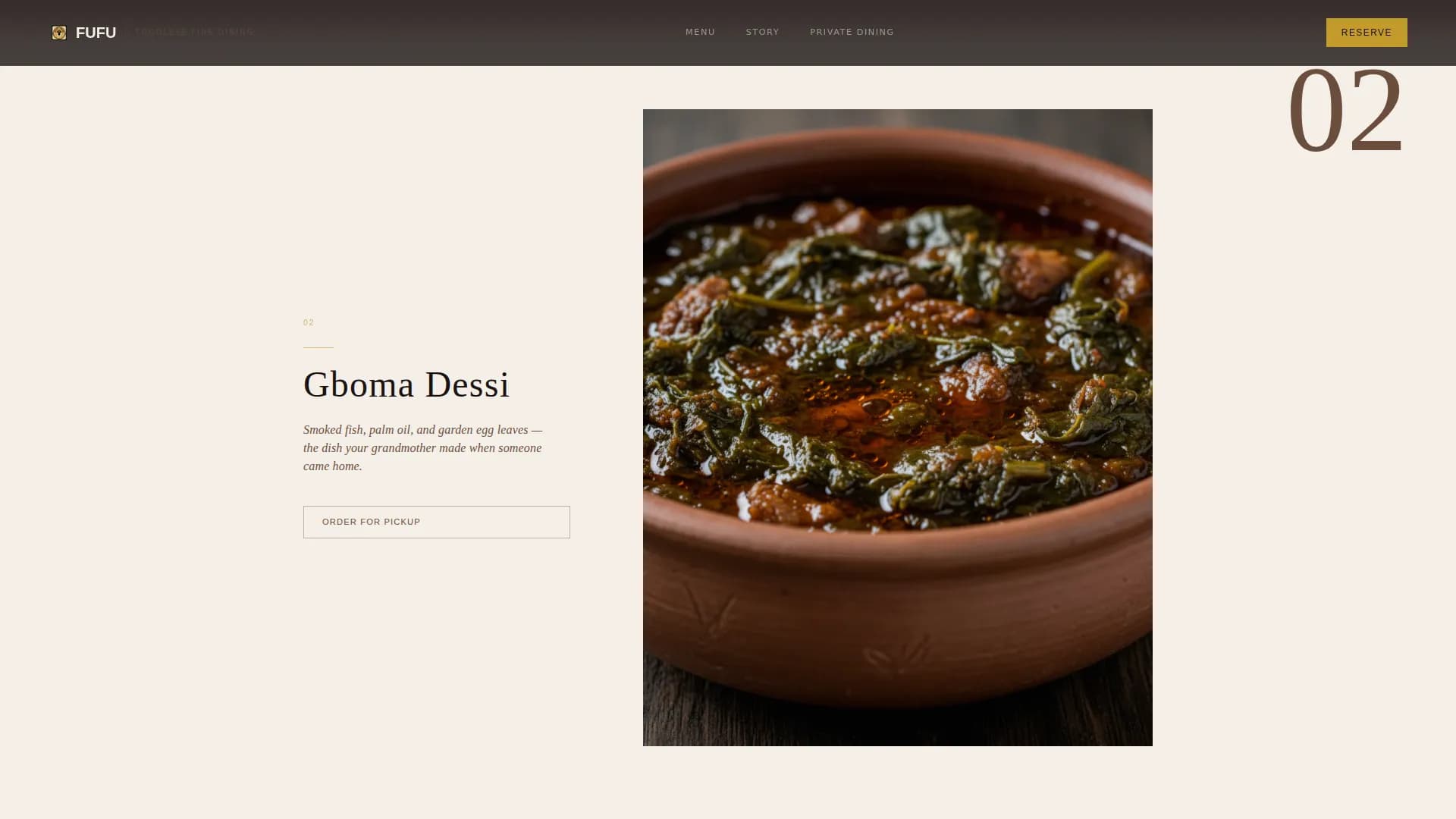 Fufu — Luxe Togolese Dining Landing Page Template