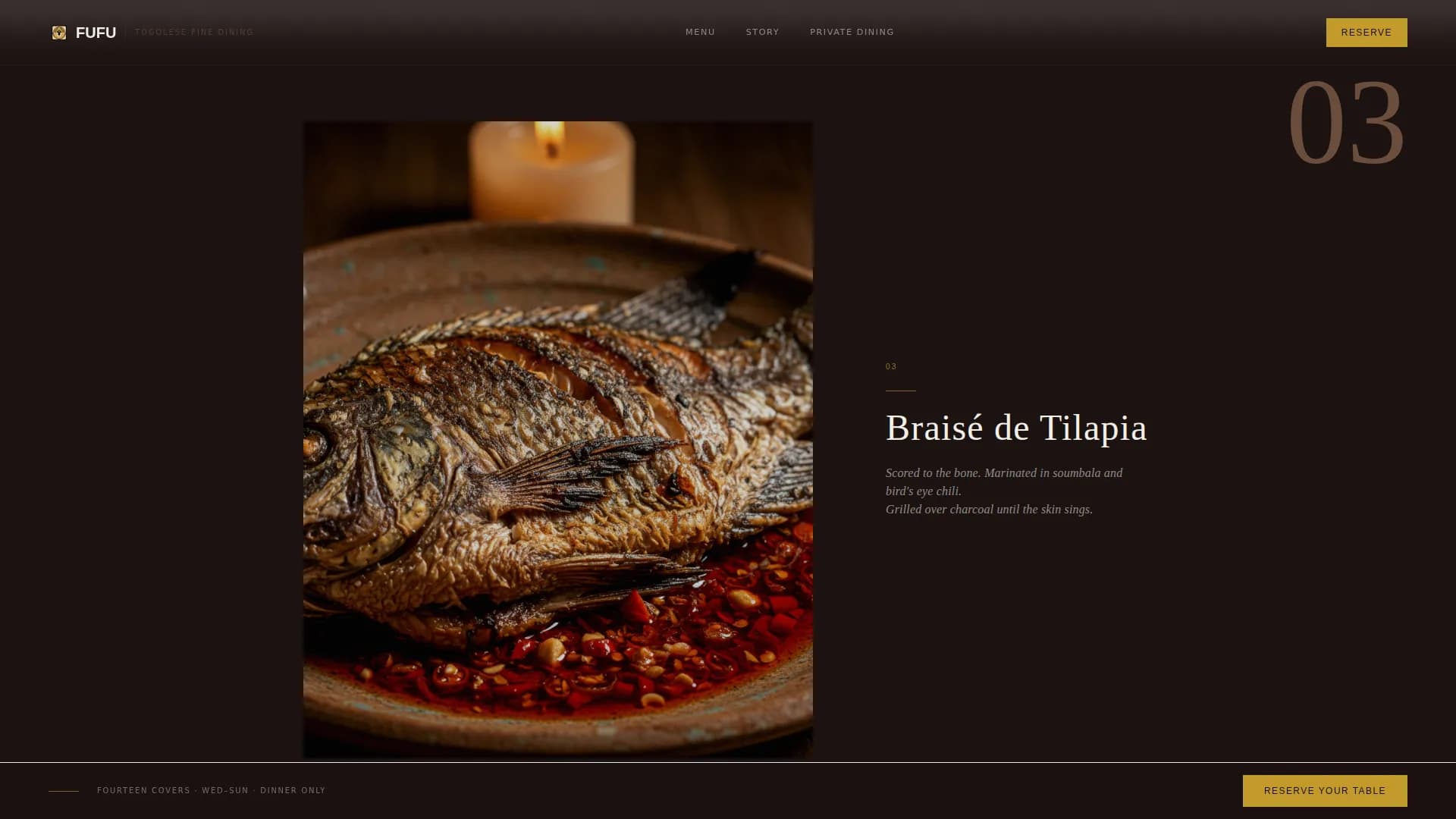 Fufu — Luxe Togolese Dining Landing Page Template