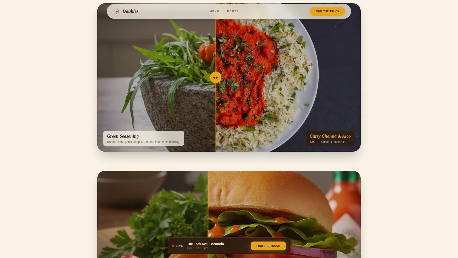 Doubles — Immersive Trinidadian Food Truck Landing Page Template