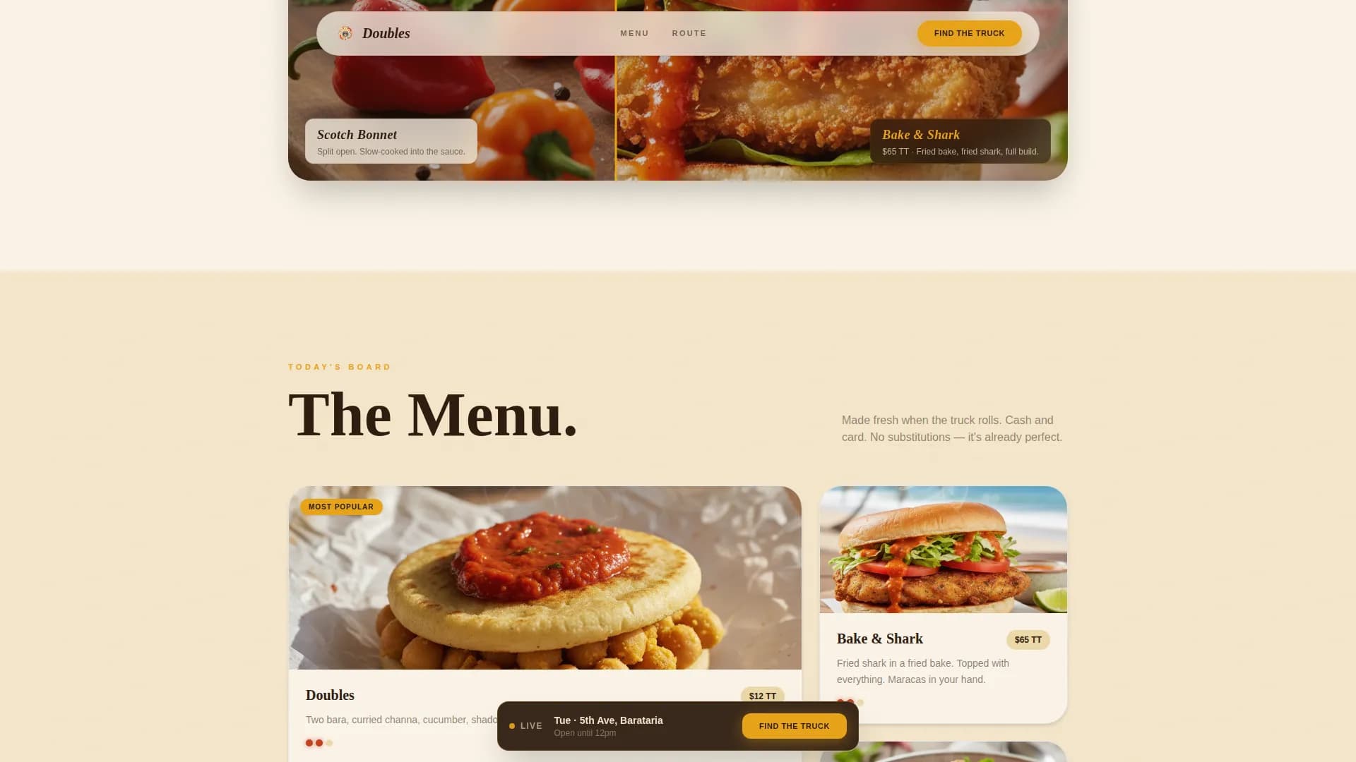 Doubles — Immersive Trinidadian Food Truck Landing Page Template
