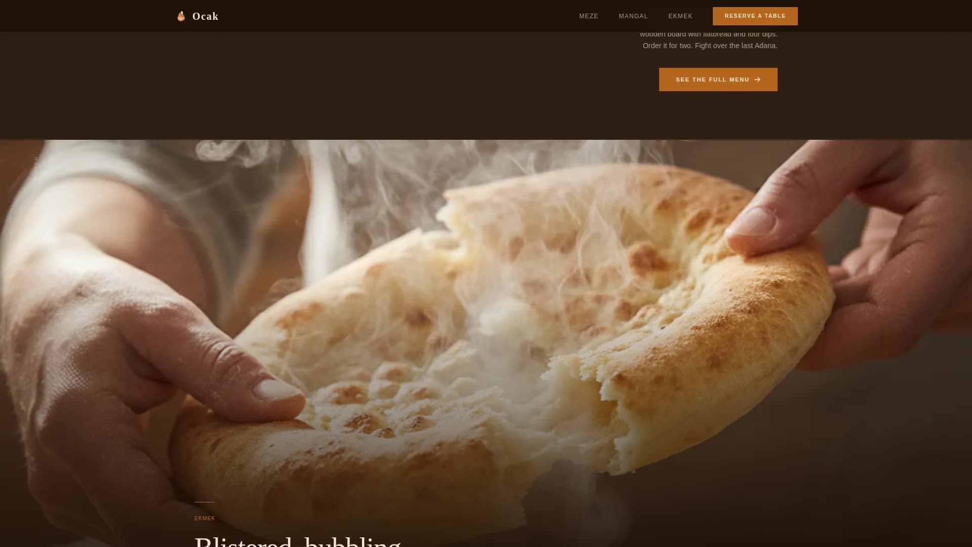 Ocak — Warm Artisan Wood-Fired Turkish Dining Landing Page Template