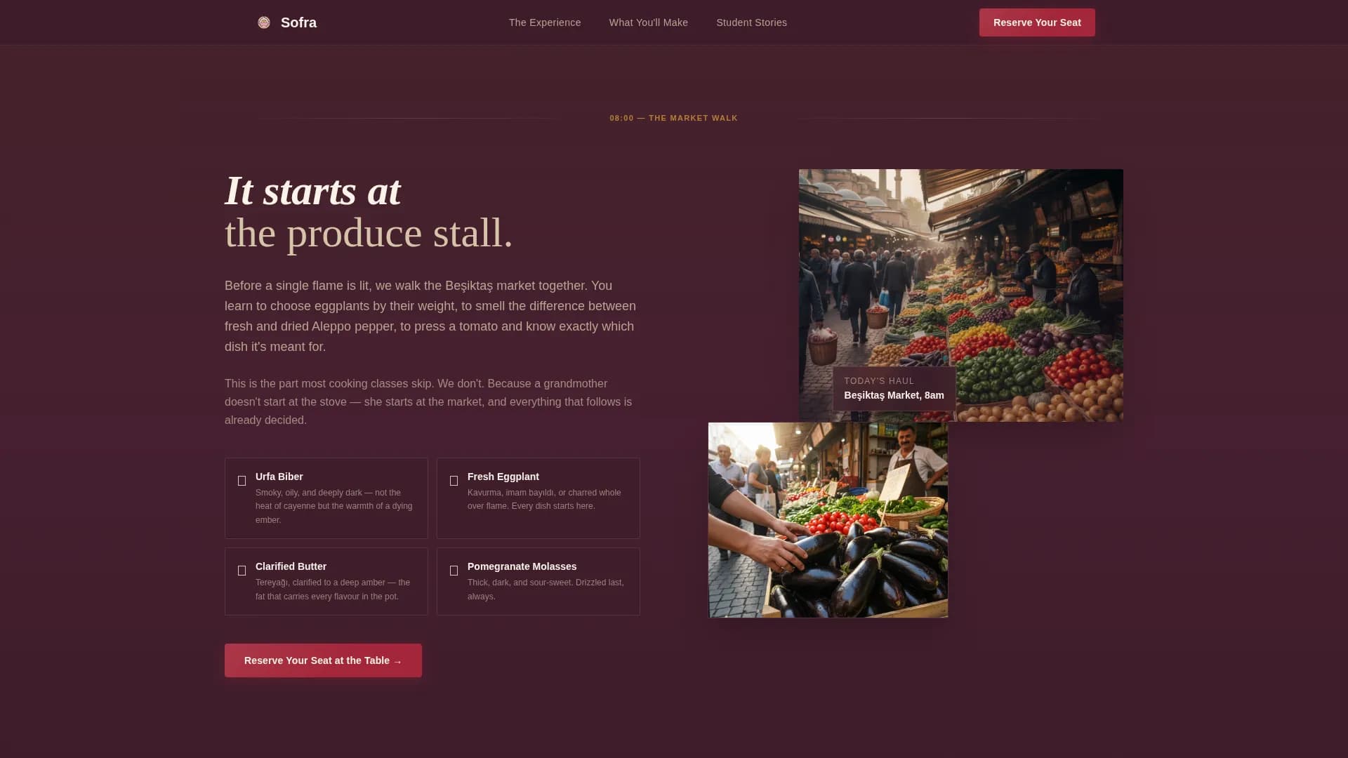 Sofra — Immersive Turkish Cooking Class Landing Page Template
