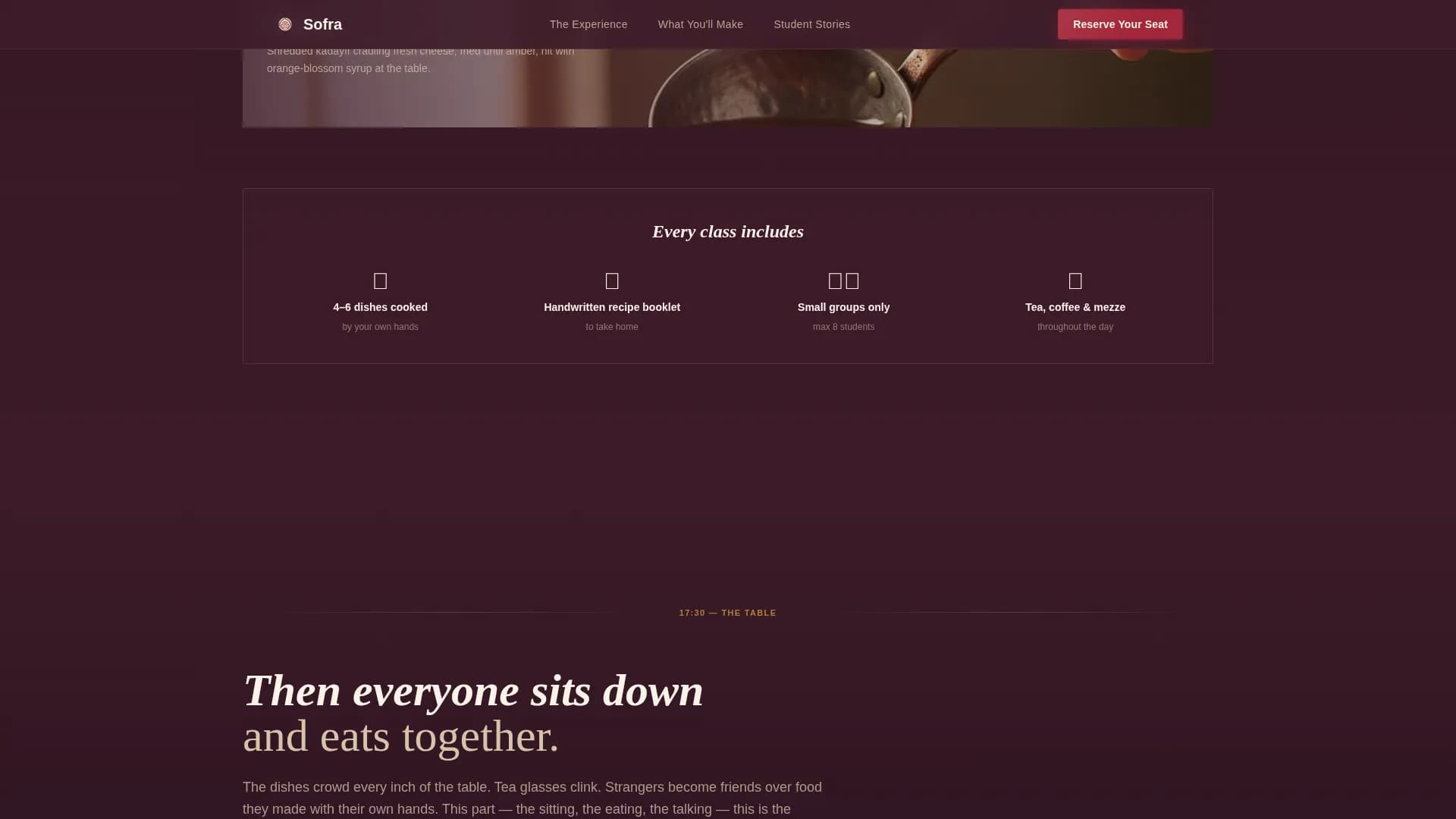 Sofra — Immersive Turkish Cooking Class Landing Page Template