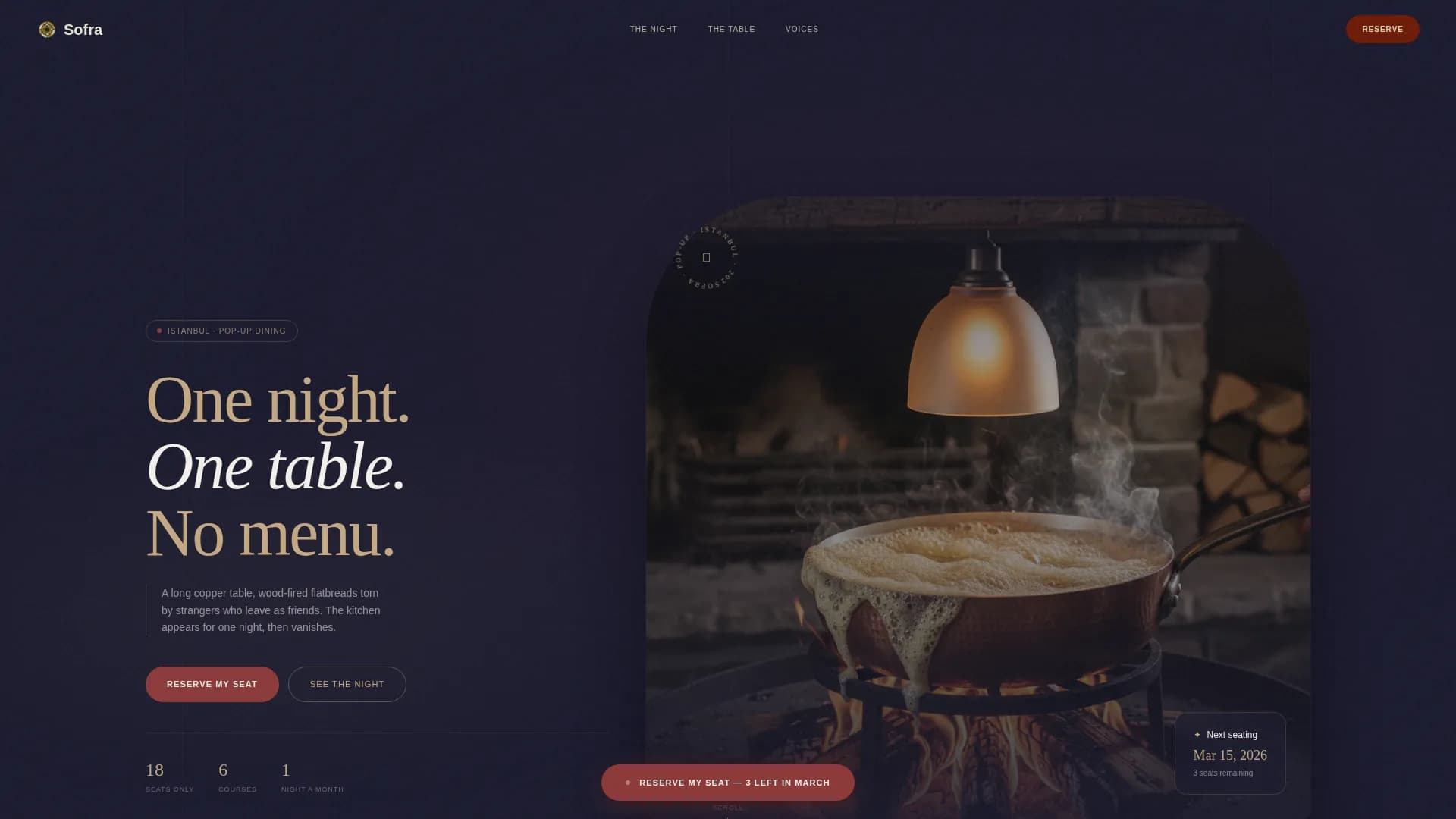 Sofra — Intimate Pop-Up Dining Experience Landing Page Template